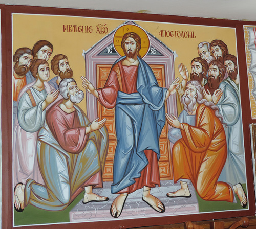 Auferstandener / kathbild.at/Rupprecht, Franz Josef Rupprecht Ikone / Ostern / der auferstandene Jesus erscheint den J?ngern / Aposteln / Abendmahlsaal